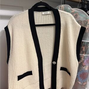Sandro Cream Knit Vest with Black Trim